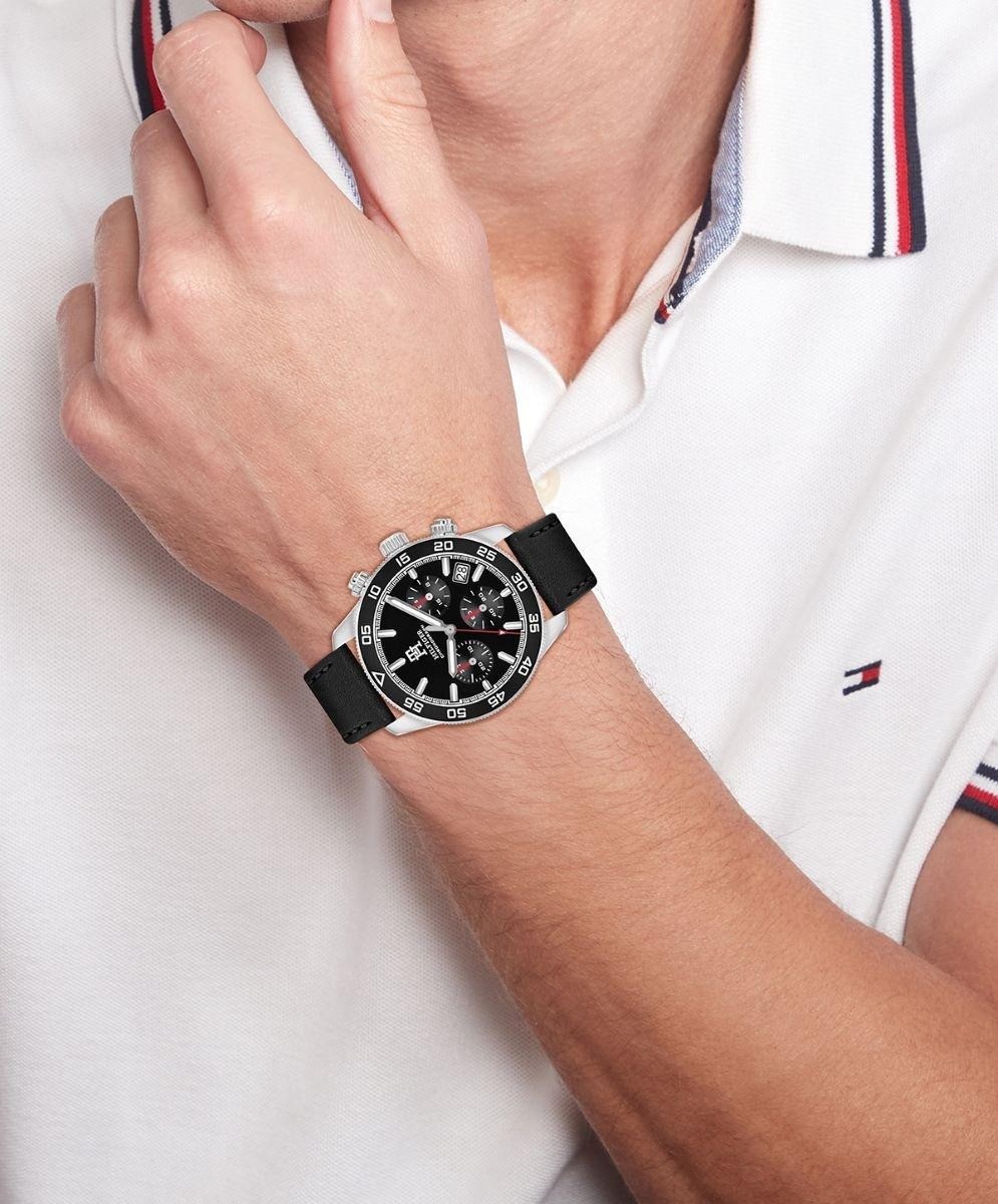 Tommy Hilfiger TH85 Men’s Quartz Chronograph Watch 1792162 Black Dial Leather