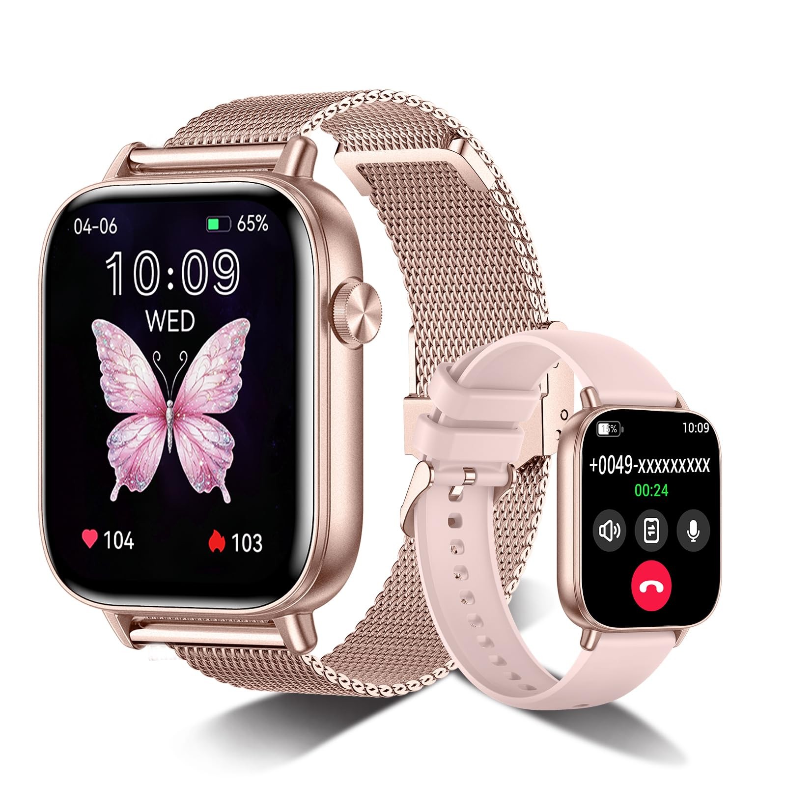 Reloj Inteligente Para iPhone iOS y Android Smart Watch De Mujer Oro Rosa 2026