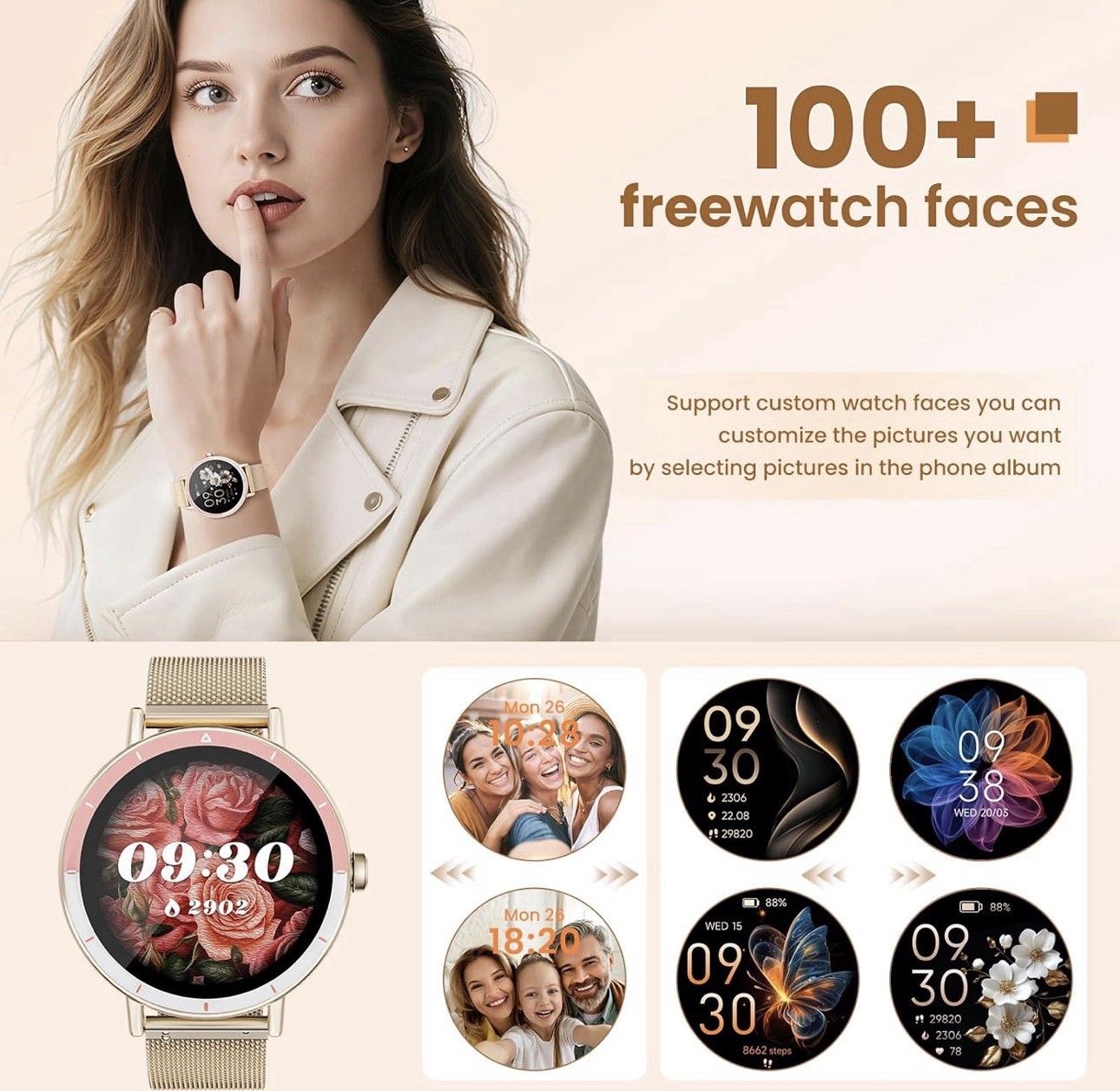 Smart Watches for Women Android/iPhone, IP68 Waterproof Fitness Tracker Pink