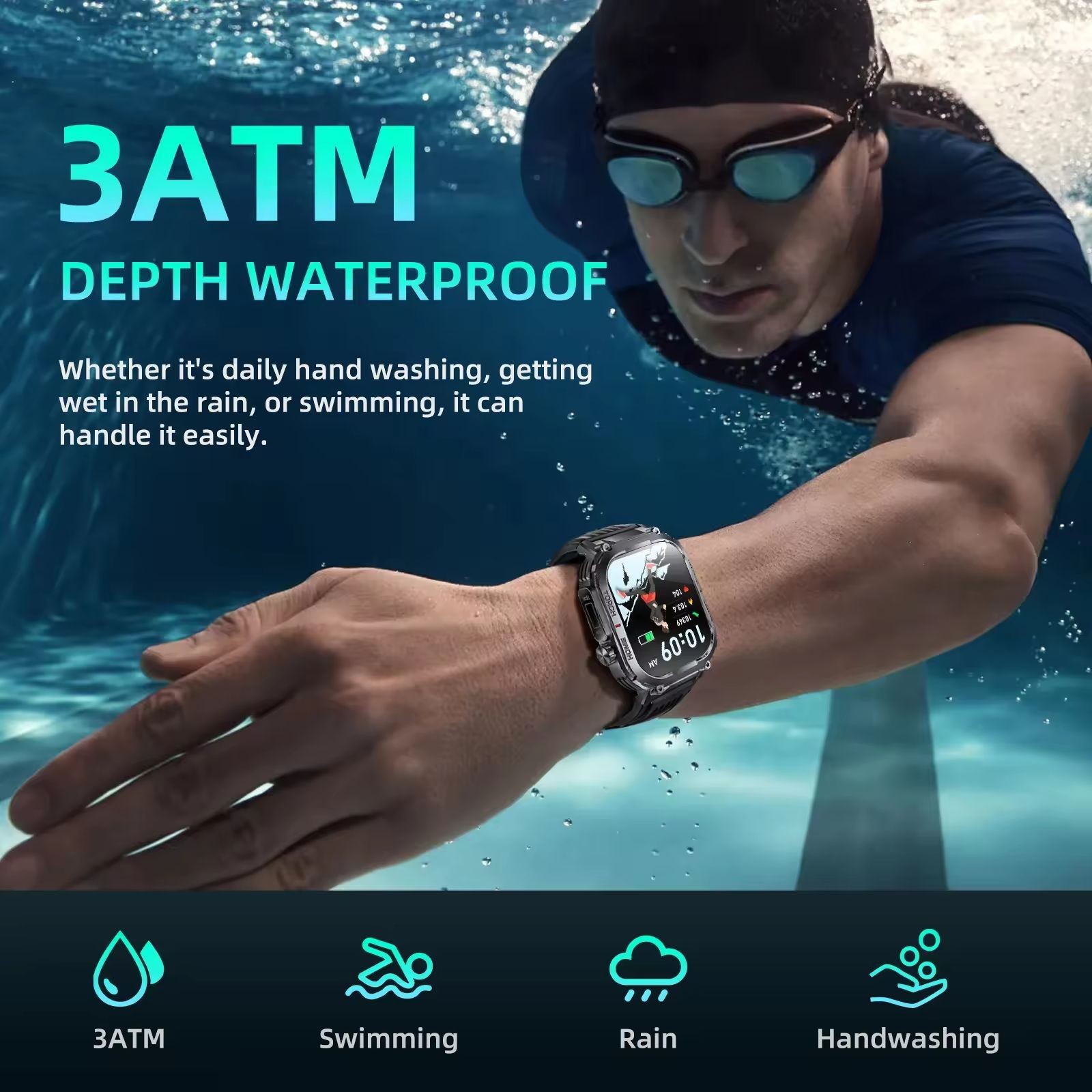 Rugged Smart Watch Men Military Tactical Bluetooth Call Compass Fitness Tracker