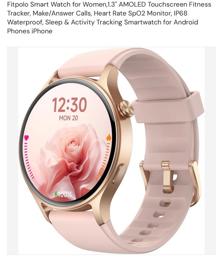 AR-01 Women’s Smart Watch 1.32” Touchscreen Fitness Tracker Heart Monitor Phone