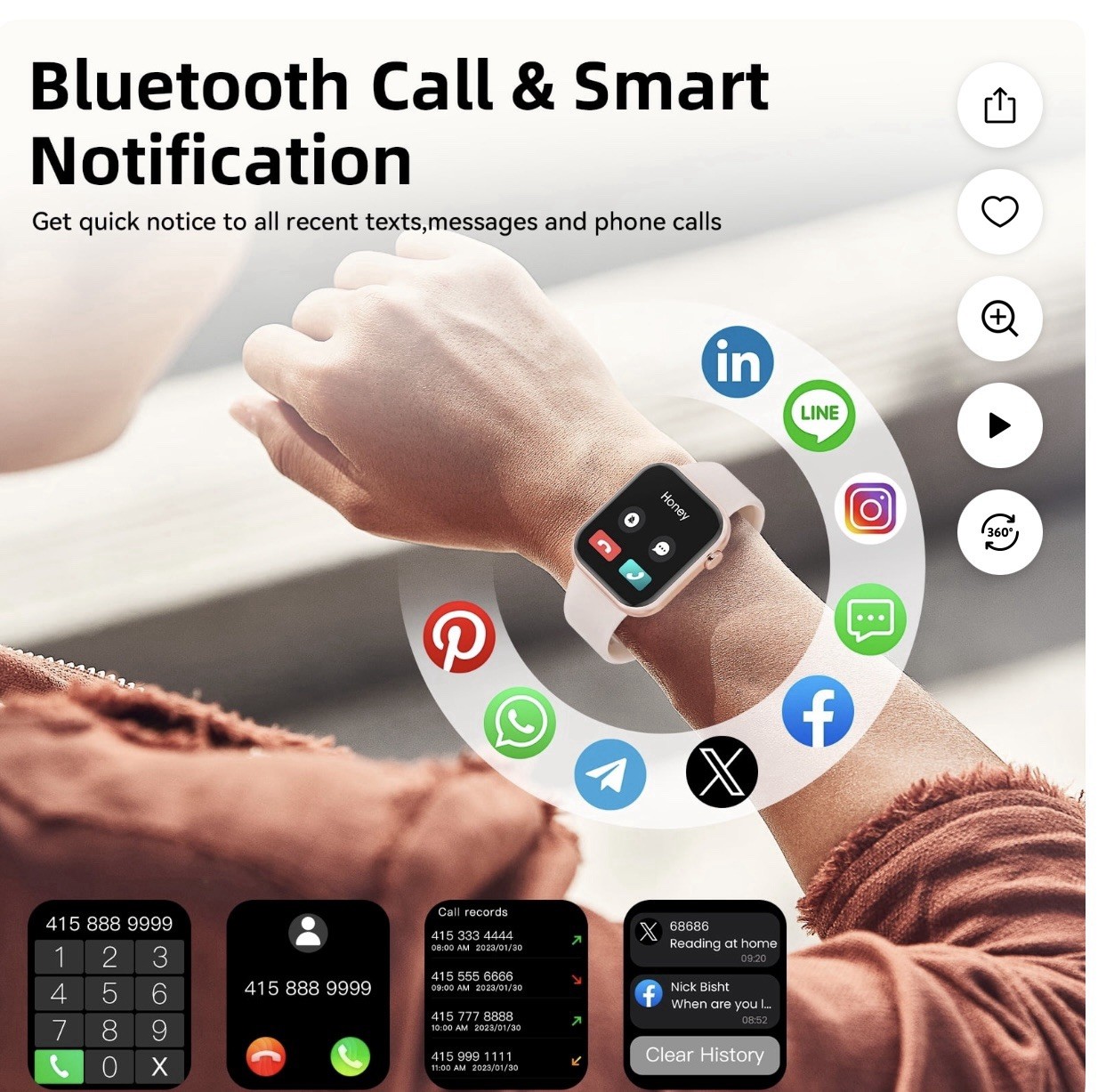Mingdaln 2025 Smartwatch 1.85-inch Compatible with Android/iPhone