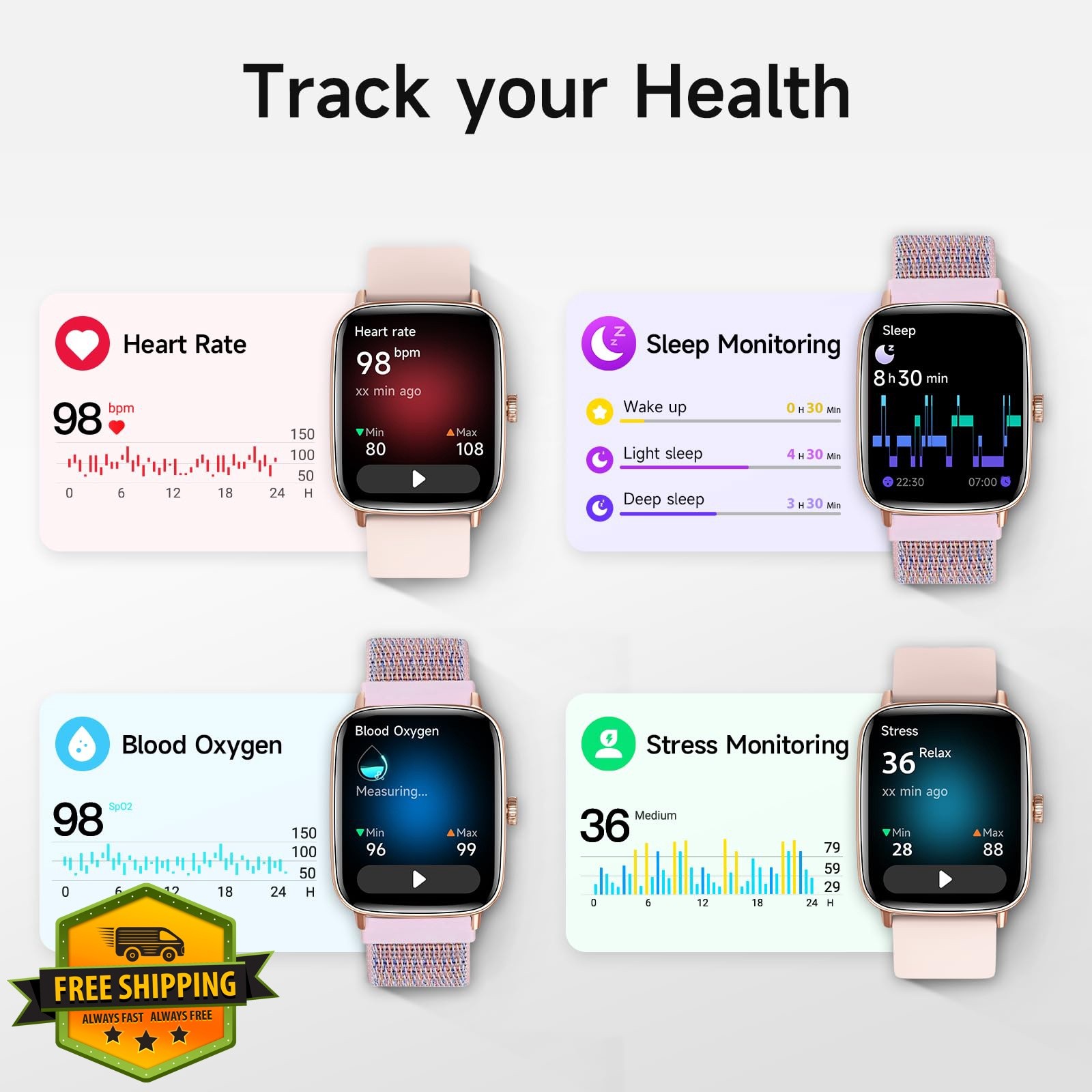 aeac Smartwatch Rose Gold 1.85″ HD Women