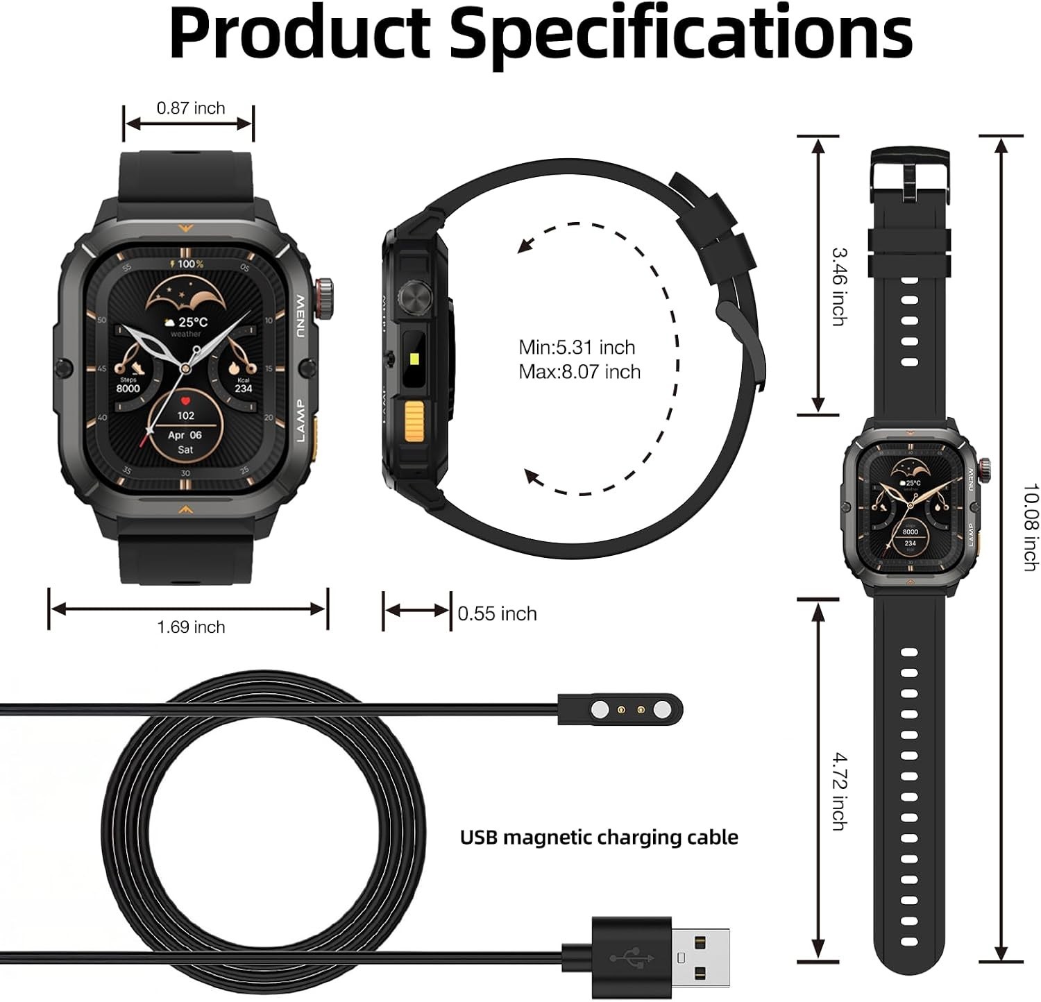 AGM Legion 3 Military Smart Watch AMOLED BT Call Flashlight 5ATM IP68 GPS
