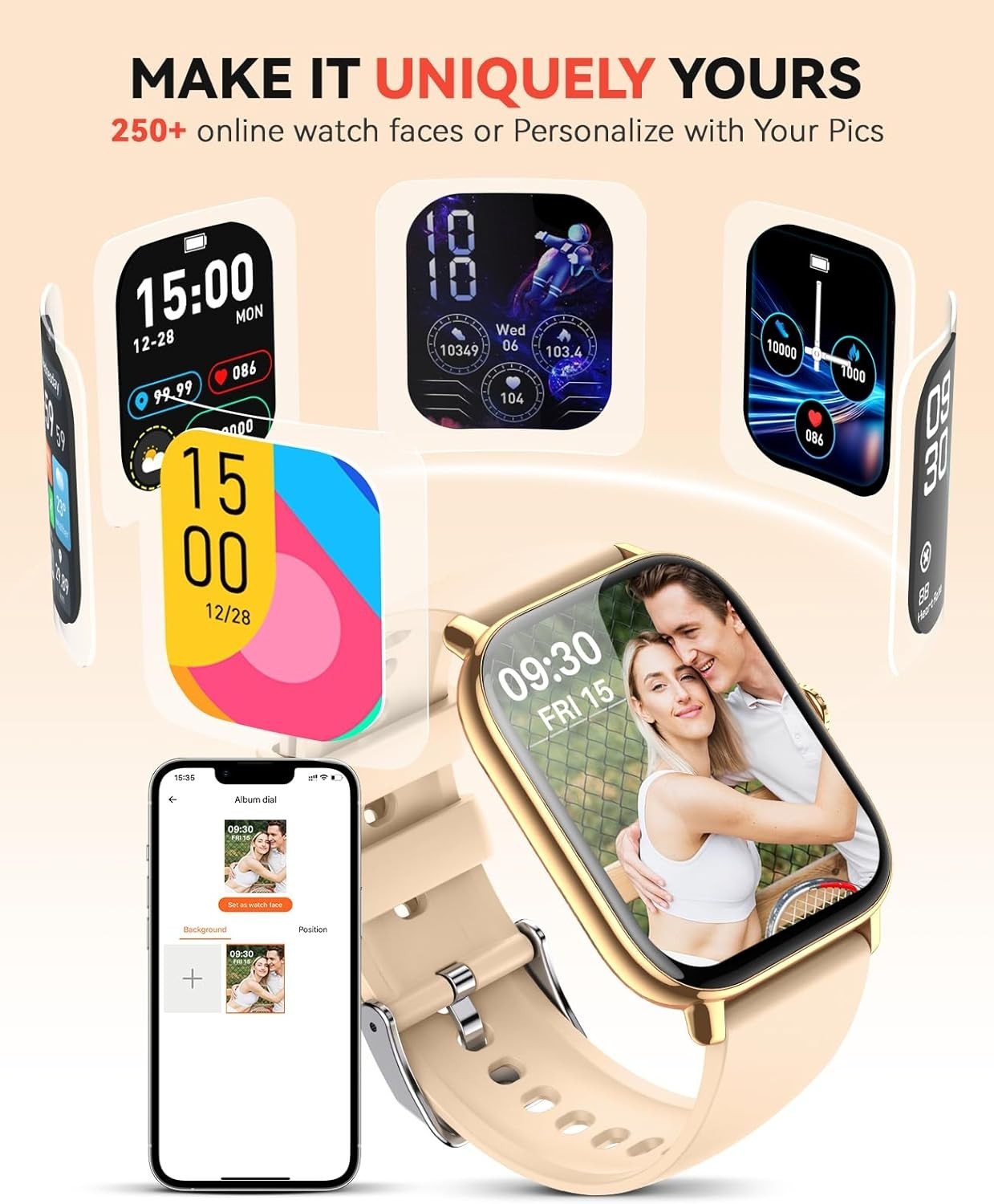 Smart Watch for Women Men- Answer/Make Call, IP68 Waterproof Fitness Step Tracke
