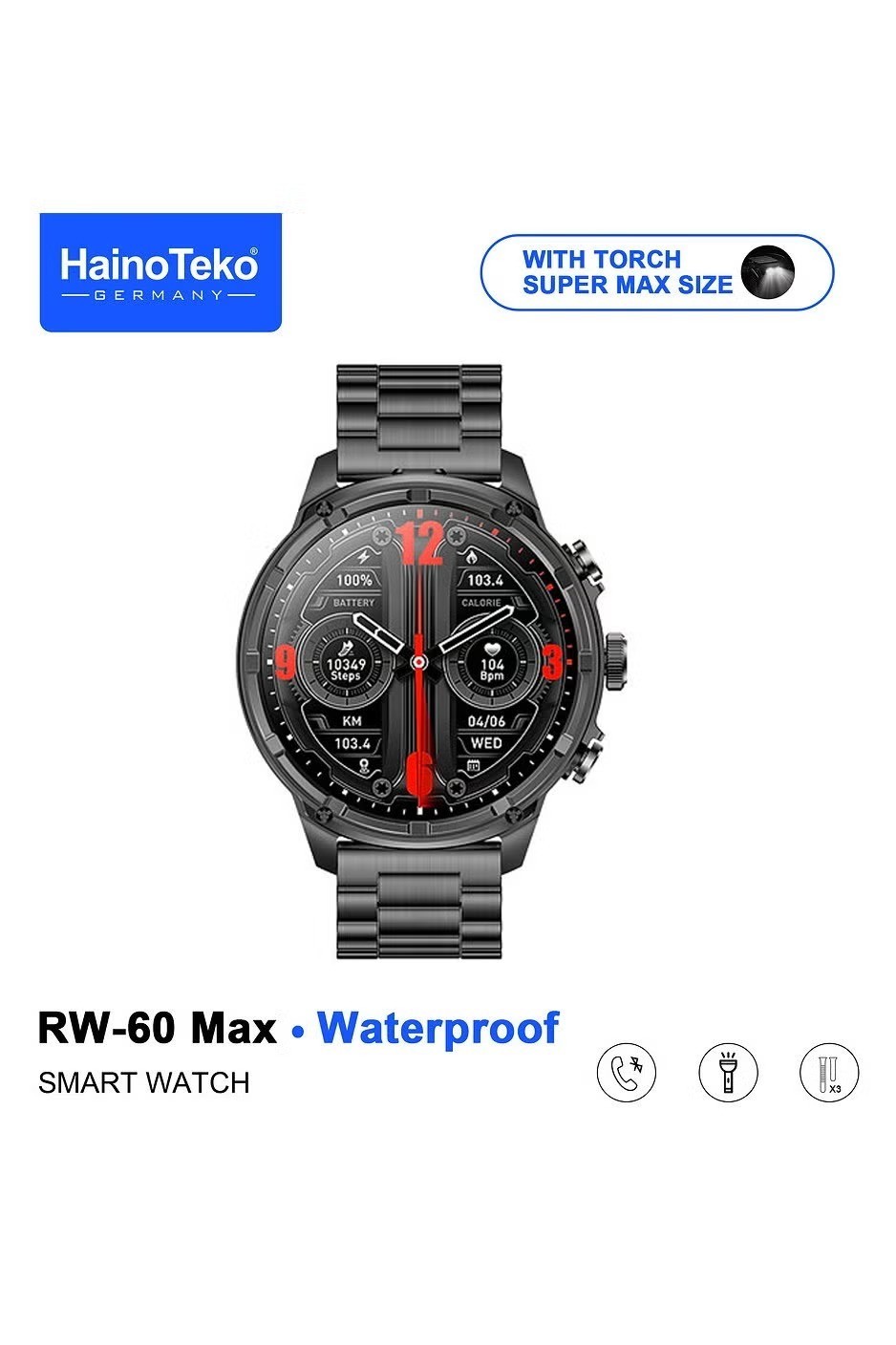 Haino Teko Smart Watch Men RW-60 Max AMOLED Touchscreen Fitness Tracker 3 Straps