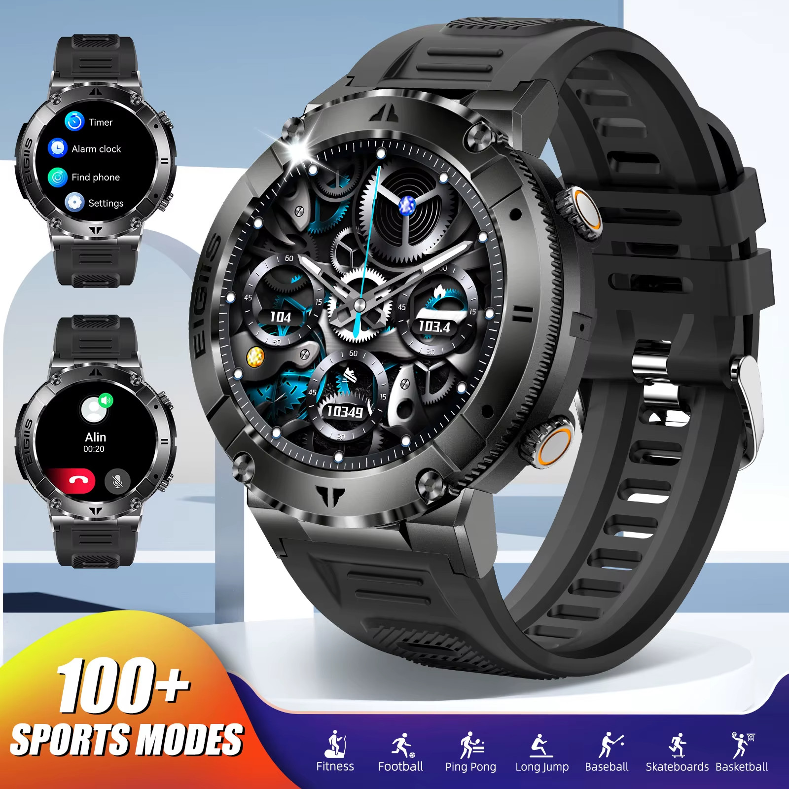 🔥EIGIIS Smart Watch Men Gray Camo Bluetooth Calls Fitness Tracker Waterproof 📱