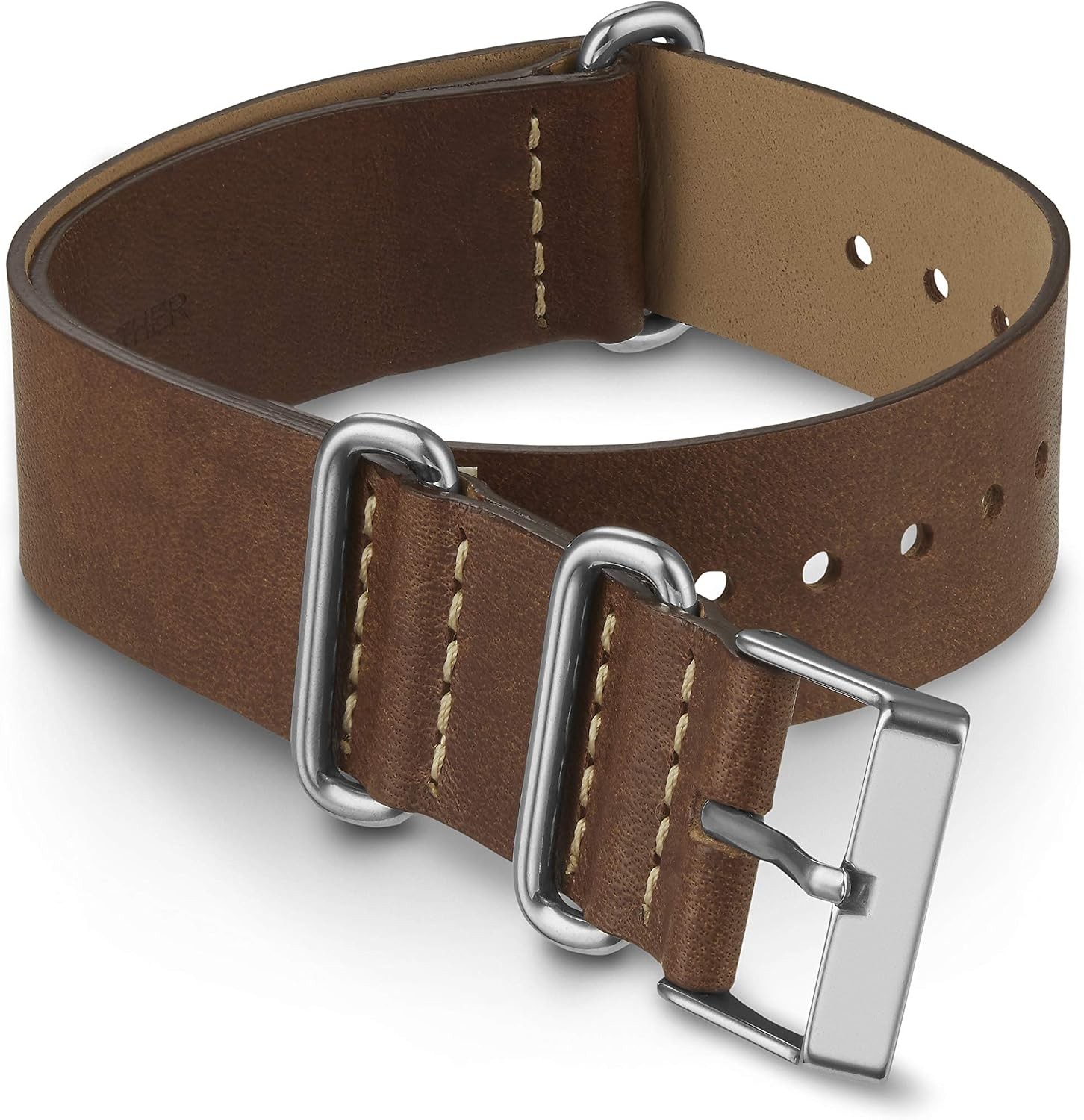 Case For Apple Watch 20mm Brown Double-Layered Leather Slip-Thru Strap