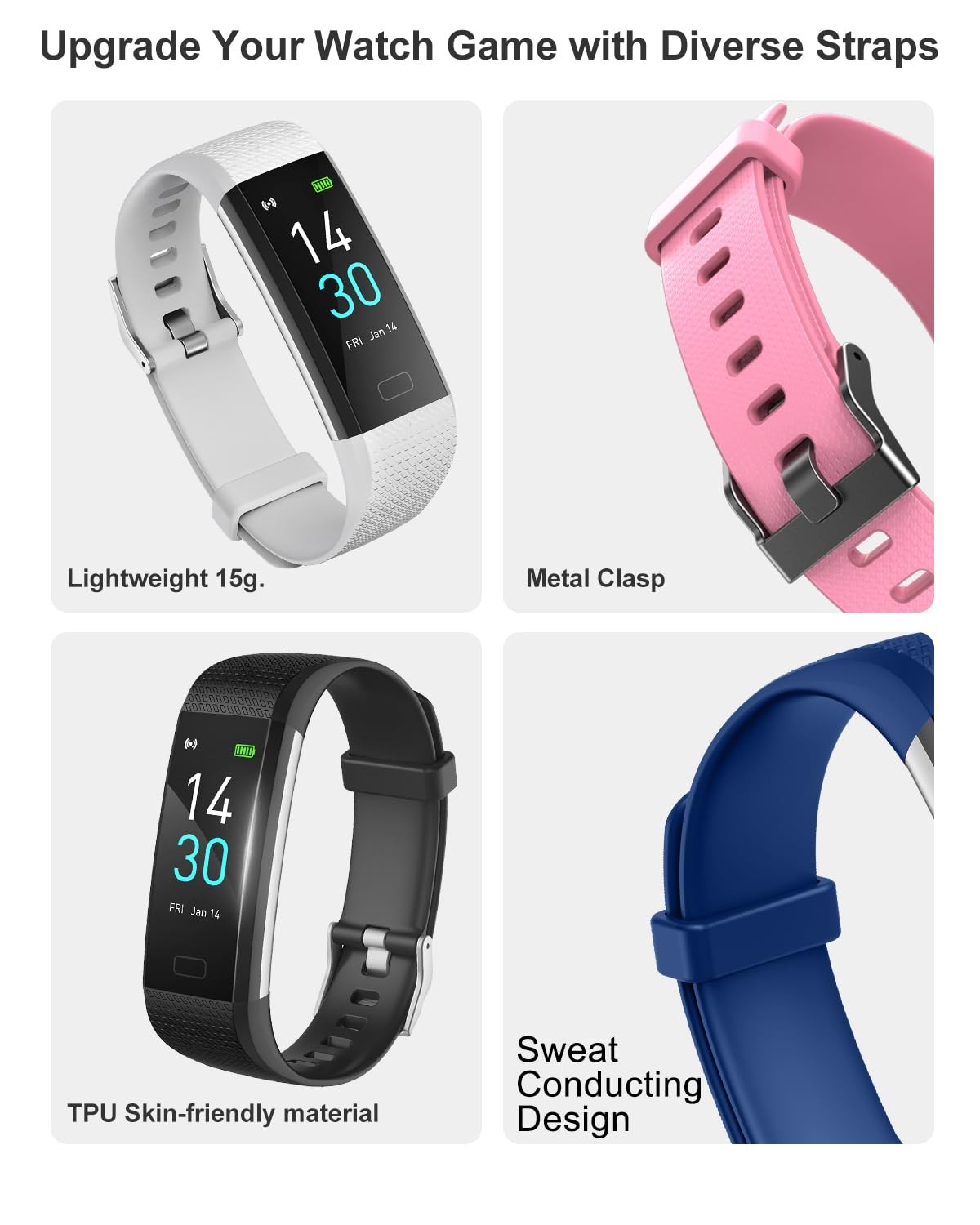 Replacement Bands for Runmefit S5 Fitness Tracker – Blue & Black Options
