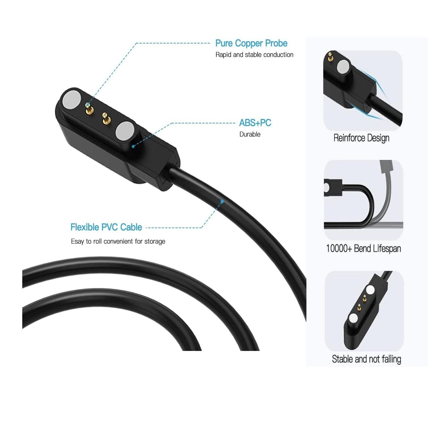 2-Pack 3.3FT Smart Watch Charger Magnetic USB Charging Cable for Letsfit Willful
