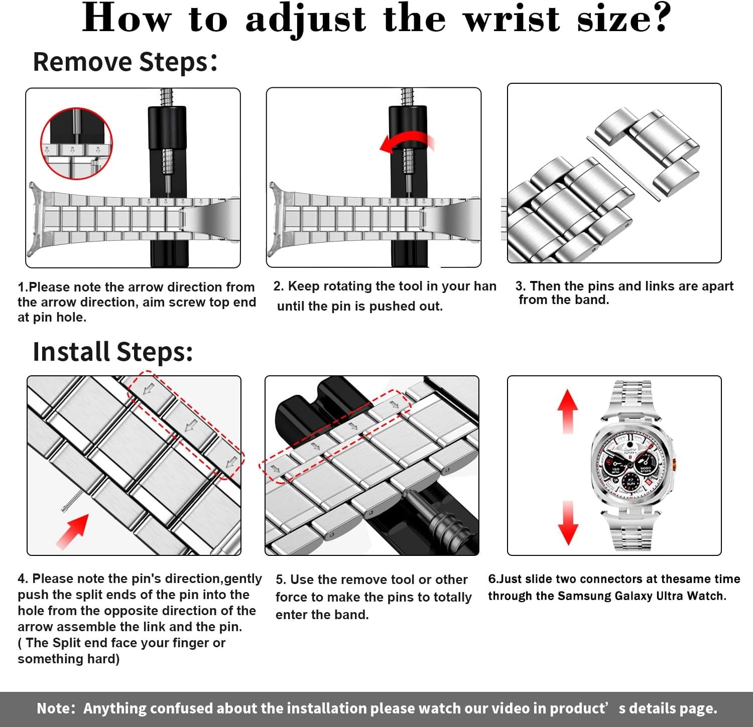 Solid Metal Stainless Steel Strap Compatible with Samsung Galaxy Watch Ultra 47m