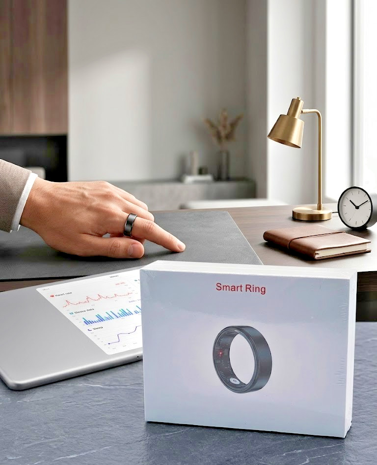JRing Smart Ring Heart Rate Monitor Blood Oxygen Sleep Tracker Man Size 9 Black