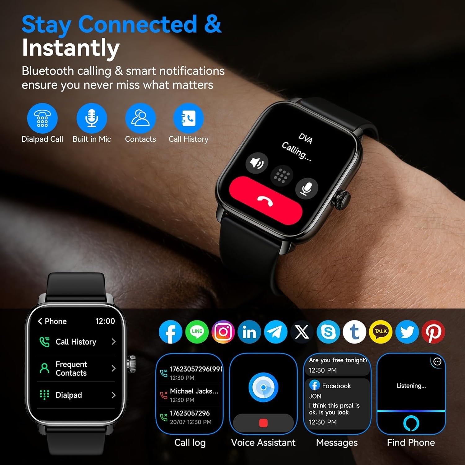 HD Smart Watch Sport Watch For Android iOS Bluetooth Call Touchscreen