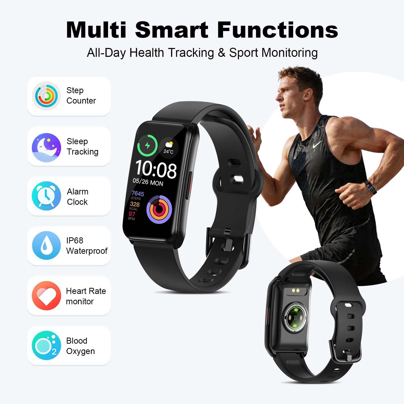 Fitness Tracker Watch Heart Rate Blood Oxygen Sleep Monitor IP68 Waterproof S…