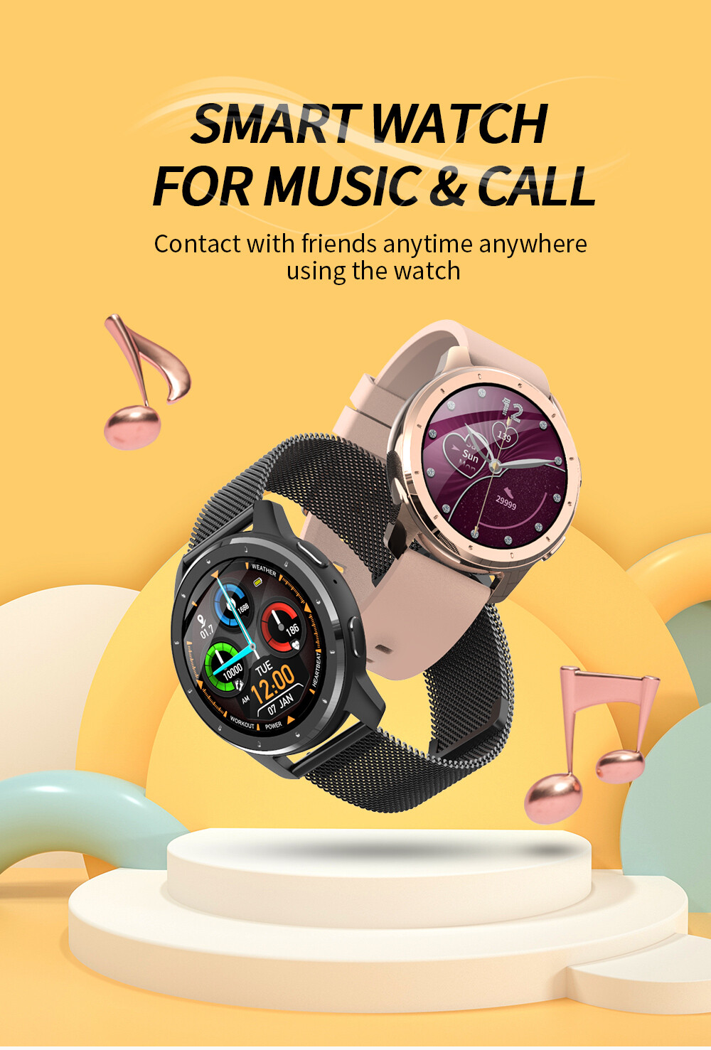 Luxury Men Smart Watch Bluetooth Call Message Reminder Music Smart Bracelet