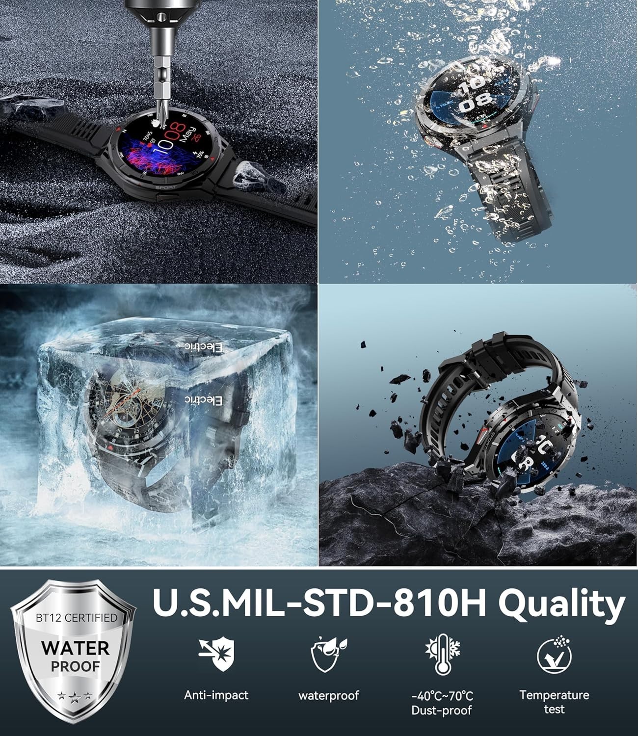 Smart Watch for Men GPS, 1.43″ AMOLED Display, 5ATM Waterproof Military