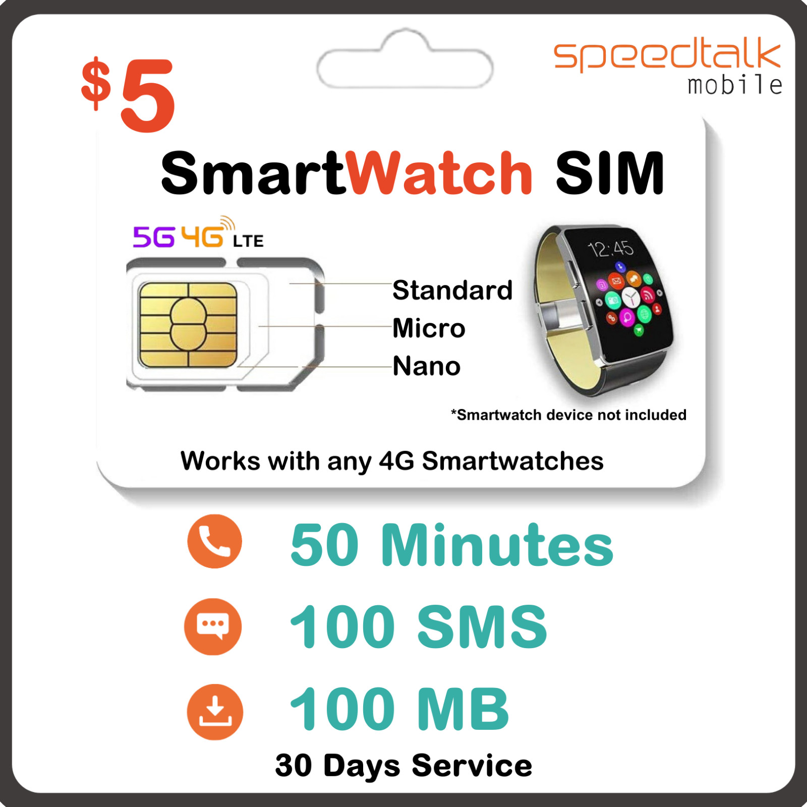 Smart Watch SIM Card Kit – 4G Smartwatch Fitness Activity Tracker Talk Text Data