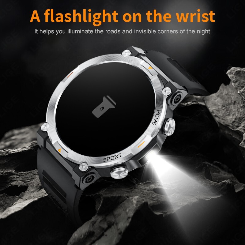 Smart Watch Men Sport Rugged with LED Flashlight Heart Rate 3ATM Waterproof Call