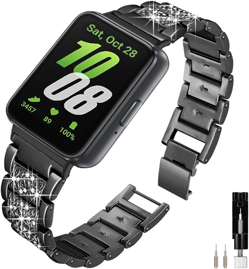 Jewelry Replacement Band for Samsung Galaxy Fit3 SM-R390, Metal Bling Bracelet