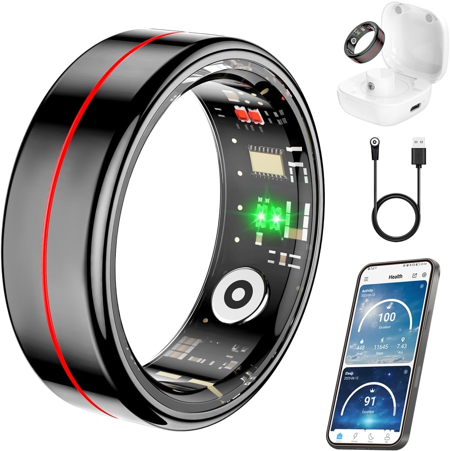 Fit Ring, Smart Health Rings for Women Men with Heart Rate,Blood Oxygen,HRV,S…