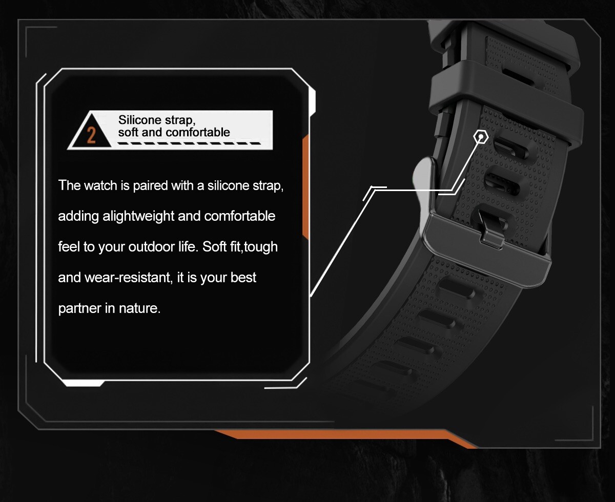 Tactical Smartwatch with Compass 100+Sports Modes Fitness Tracker Heart Rate