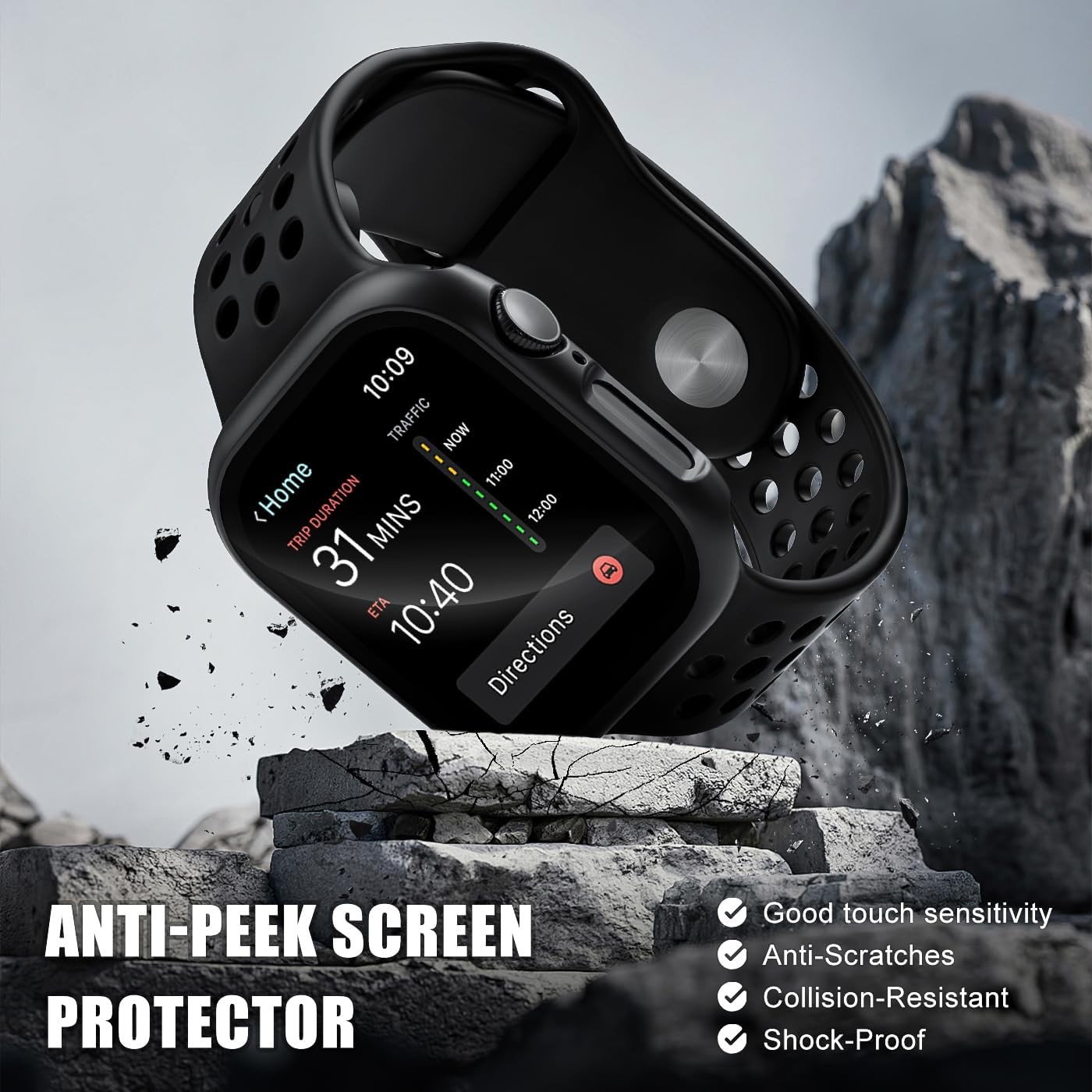 2 Pack Black Privacy Case with Tempered Glass for Apple Watch Series 10 46mm