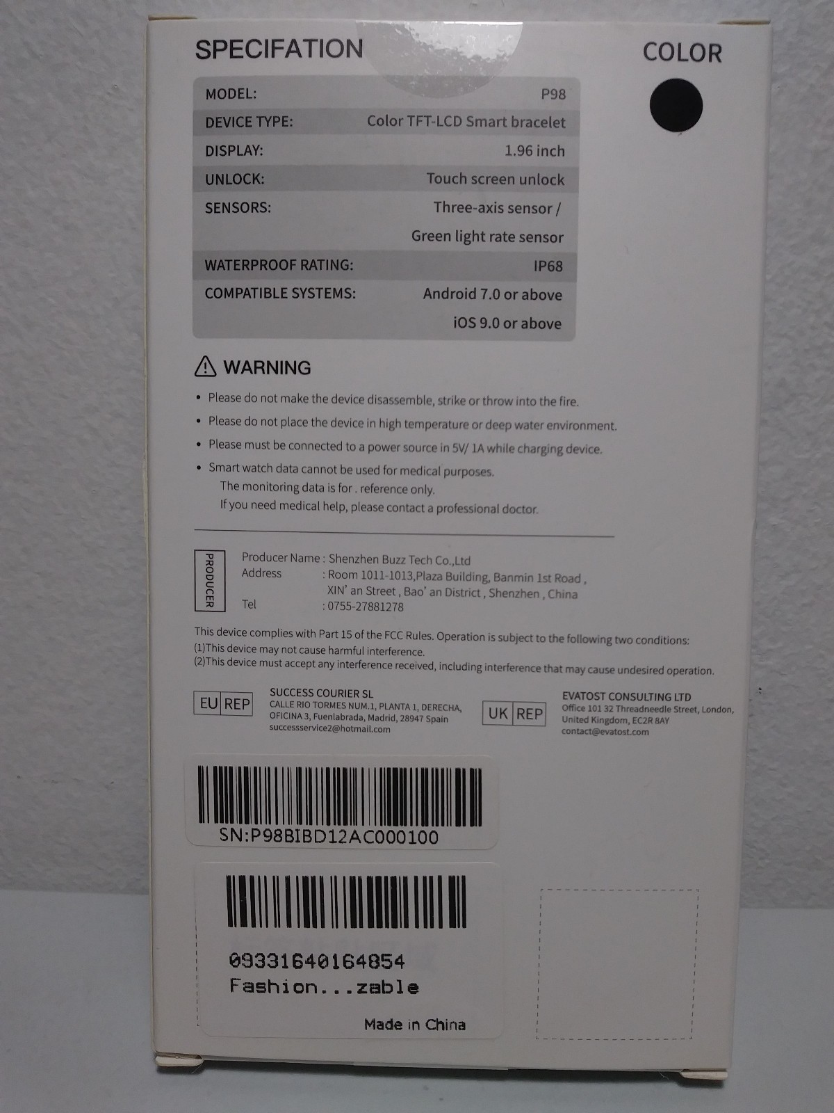 P98 COLOR TFT-LCD SMART BRACLET