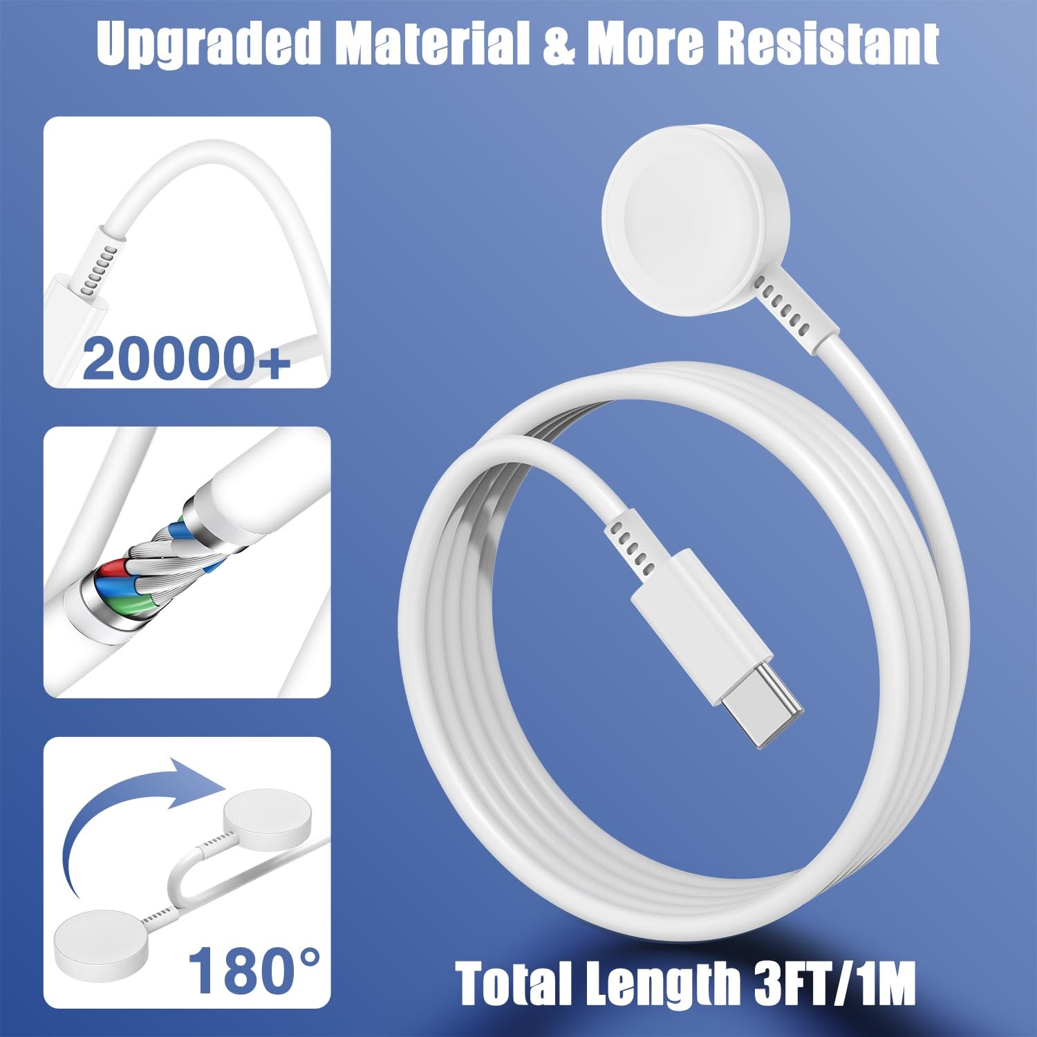 2Pack Apple Watch Charger USB C Magnetic iWatch Charging Cable 3FT White