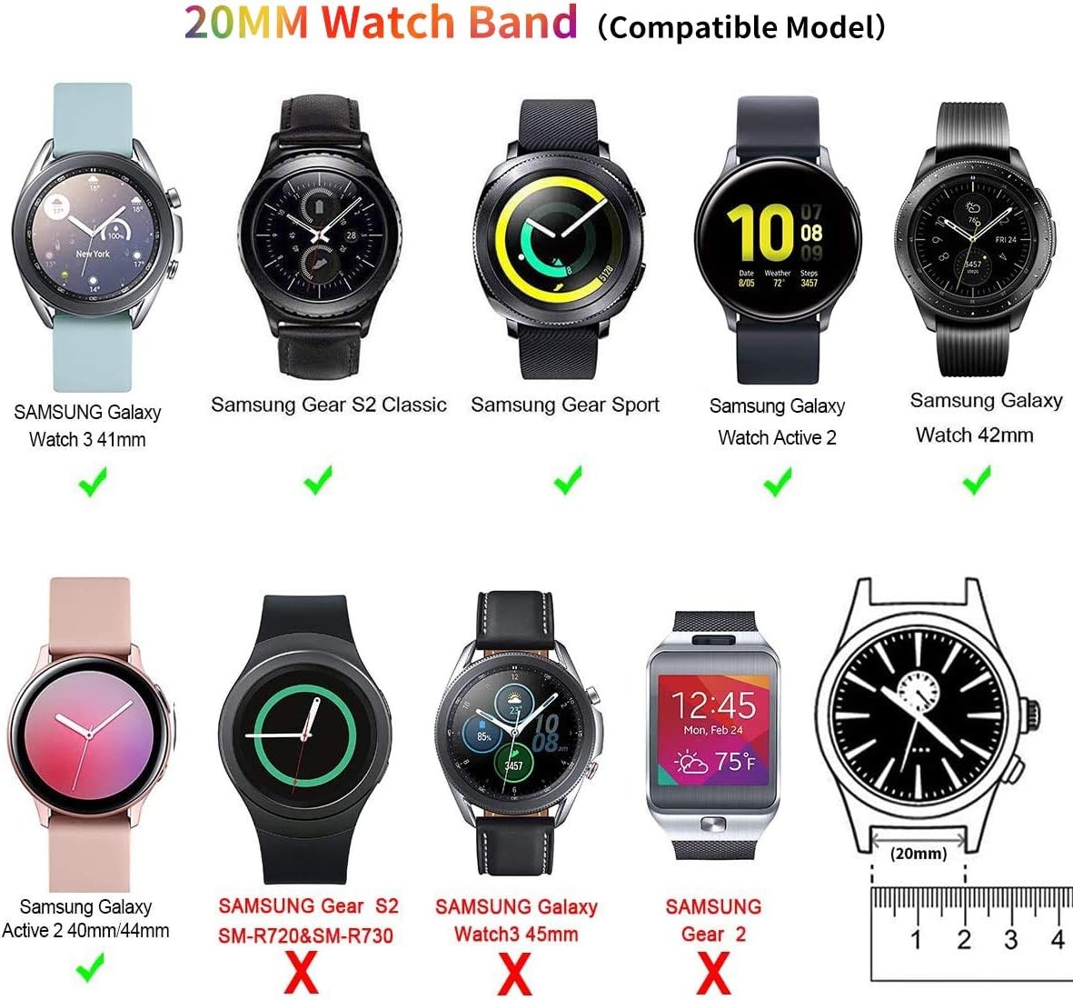 12 Pack 20mm Silicone Strap Compatible with Samsung Galaxy Watch 7 40mm 44mm