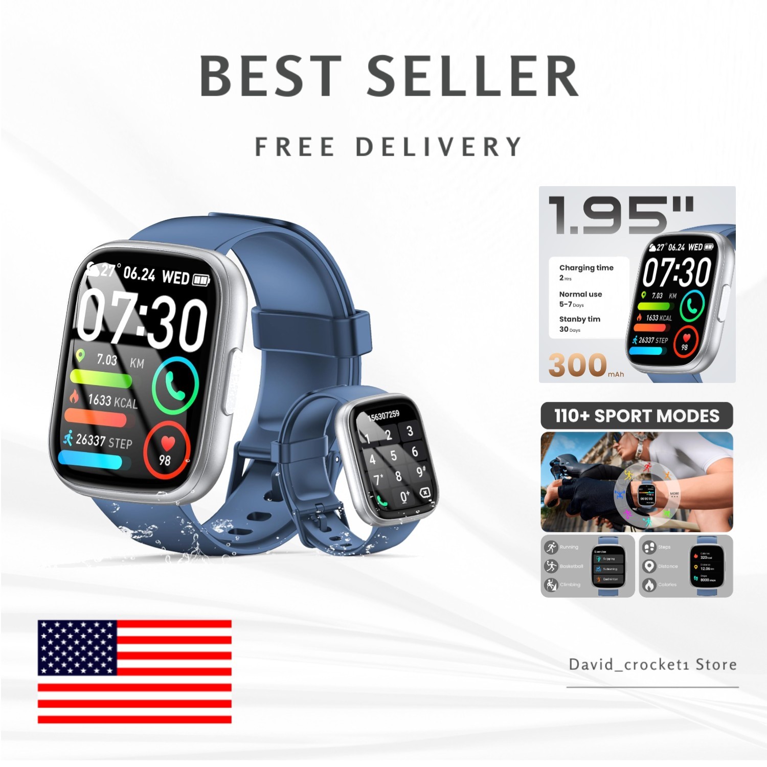Waterproof Smartwatch with Bluetooth Calling & 120+ Sports Modes, 1.95″