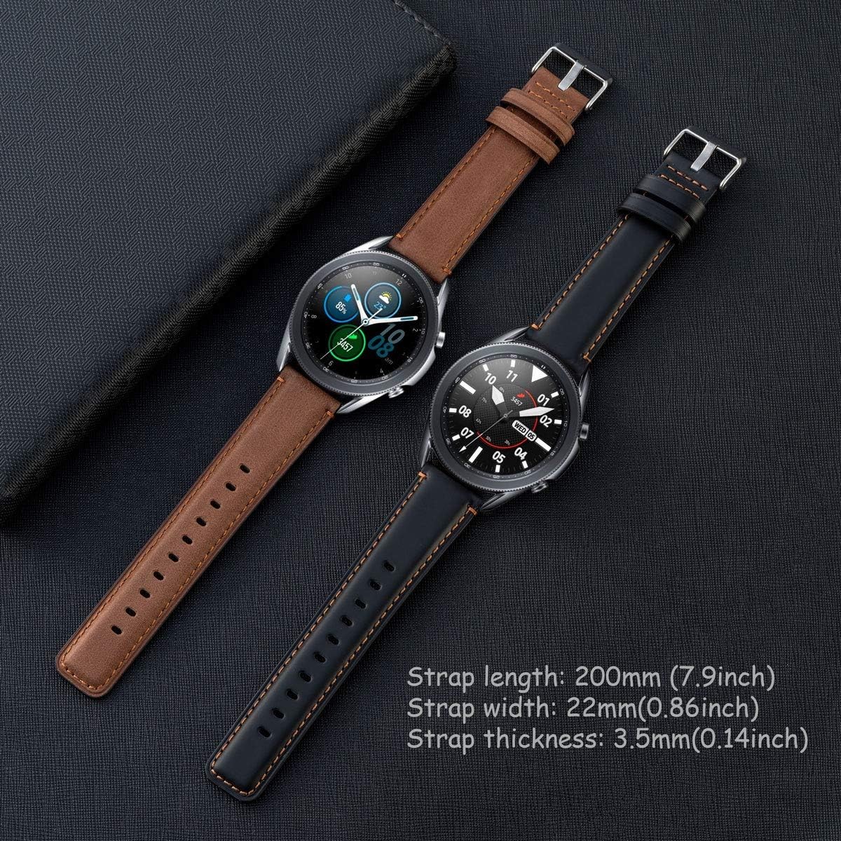 2 Pack Leather Bands for Galaxy Watch 3 45mm Quick Release Straps Unisex