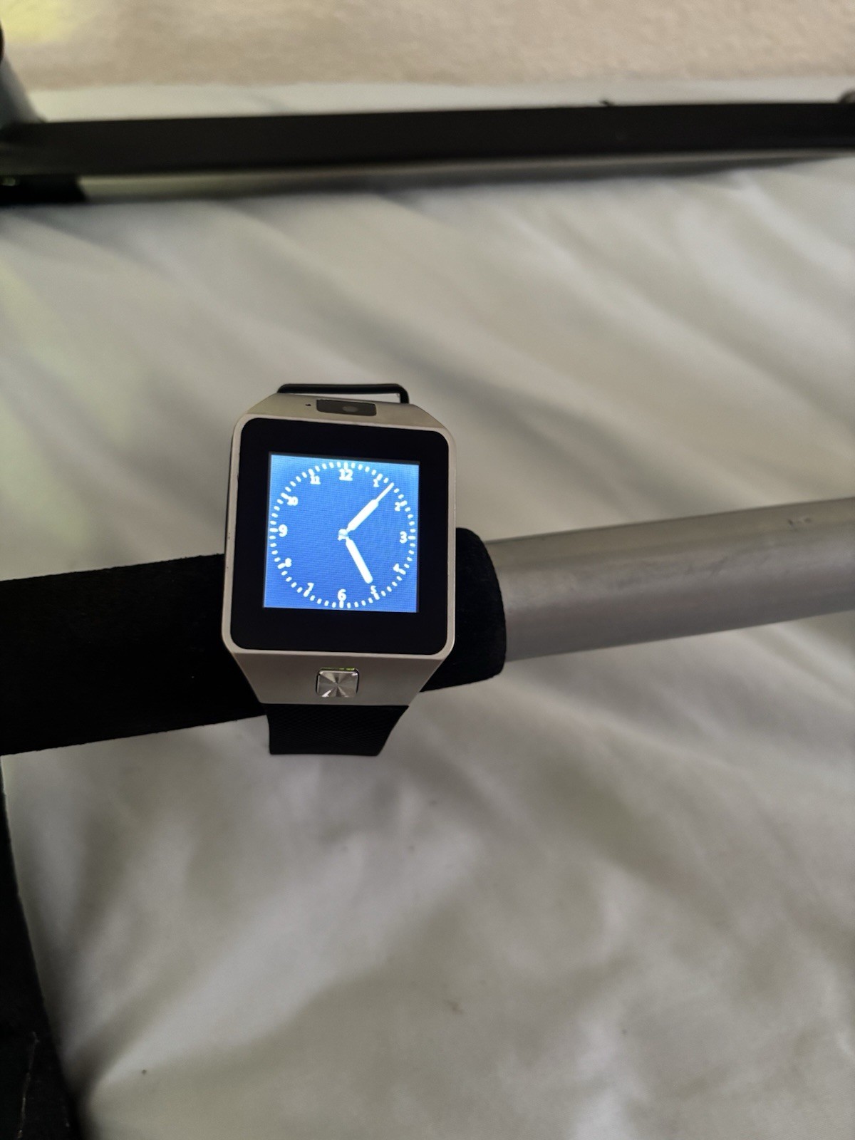 Smart Watch Touch Screen, Silver Metal Case, Black Silicone Band