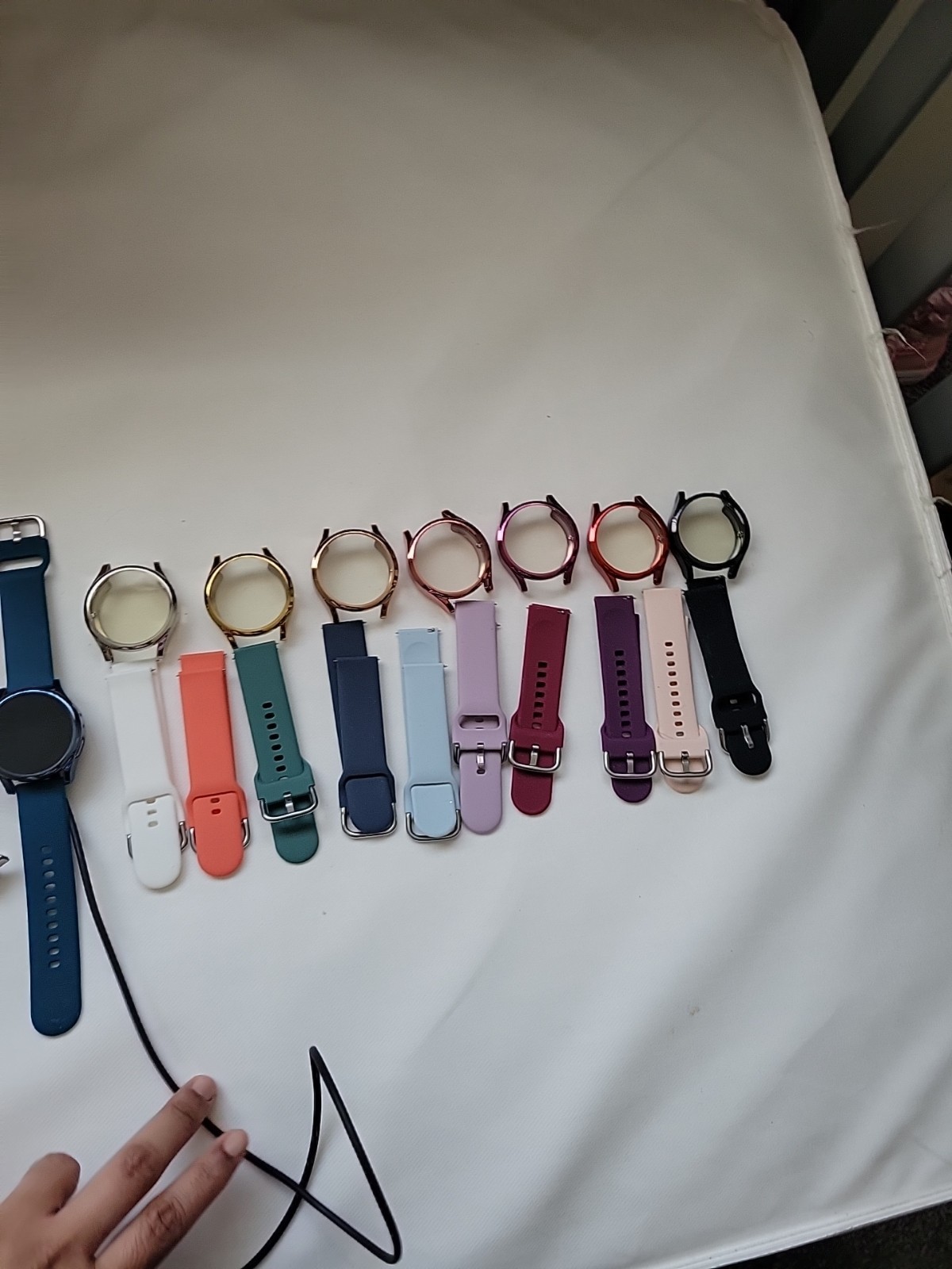 Samsung Smartwatch Blue Silicone Band Metal Case Android iOS Multiple Bands