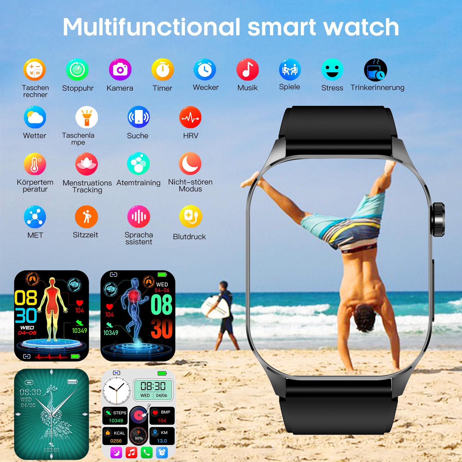 Advanced Health Smartwatch for Women Men with Real-Time Large, Black