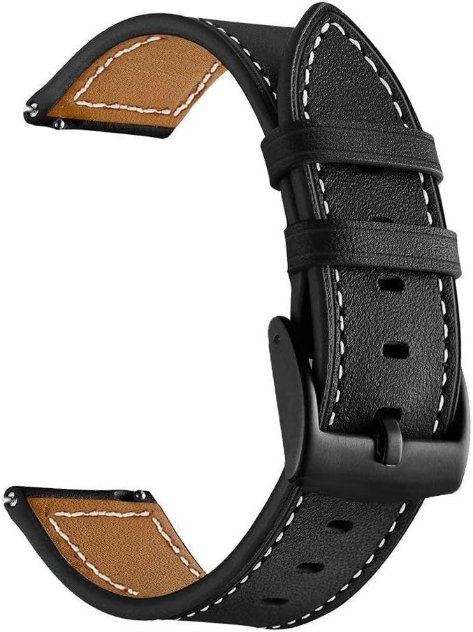 2 Pack Leather Strap Compatible with Garmin Venu 3 22mm Black Metal Buckle