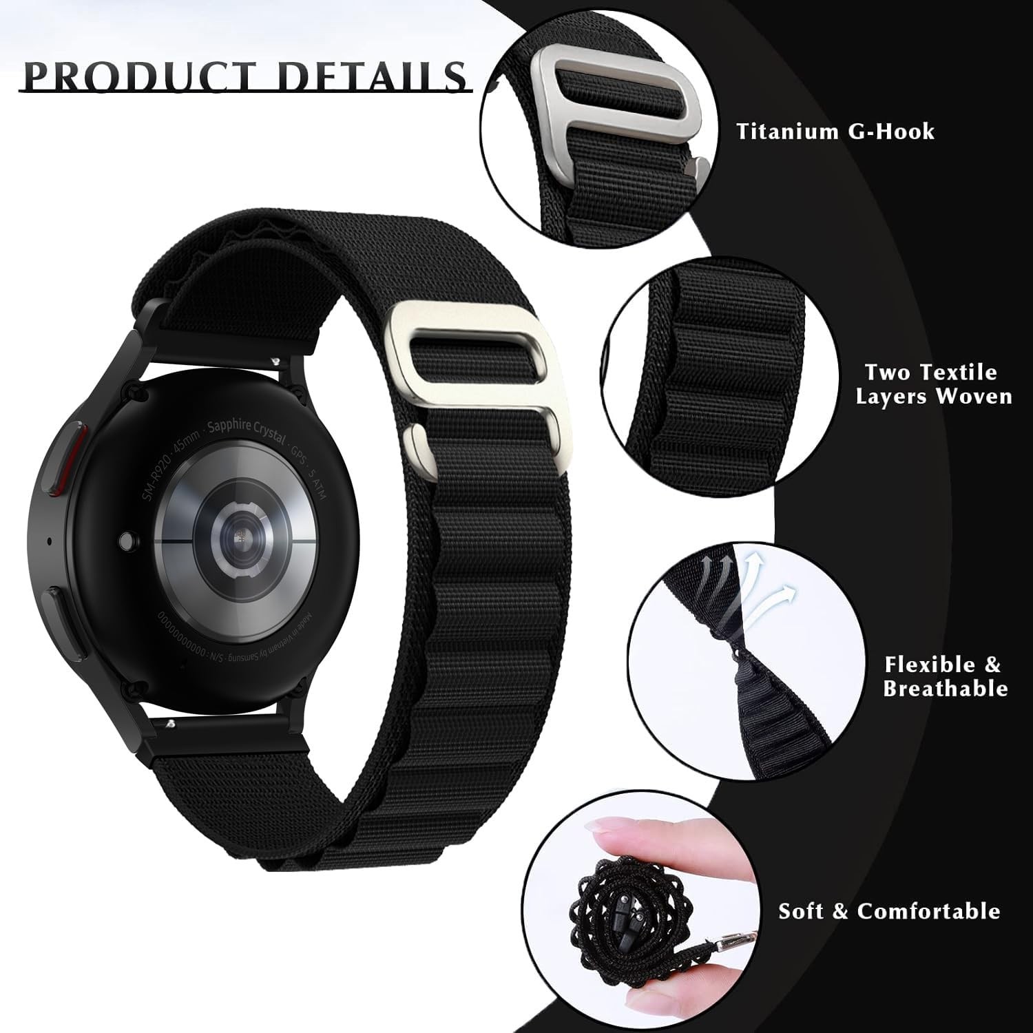 20mm 22mm Nylon Sport Loop Strap for Samsung Galaxy Watch 7/6/5 Pro Compatible