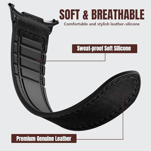 Leather Strap Band Compatible with Samsung Galaxy Watch Ultra 47mm Black