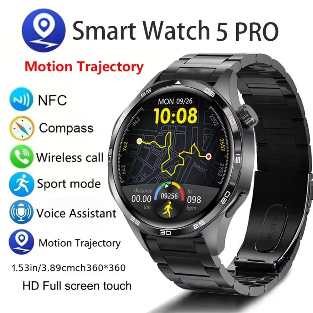 5 PRO Smart Watch Men AMOLED HD Screen Bluetooth GPS NFC Health Smartwatches