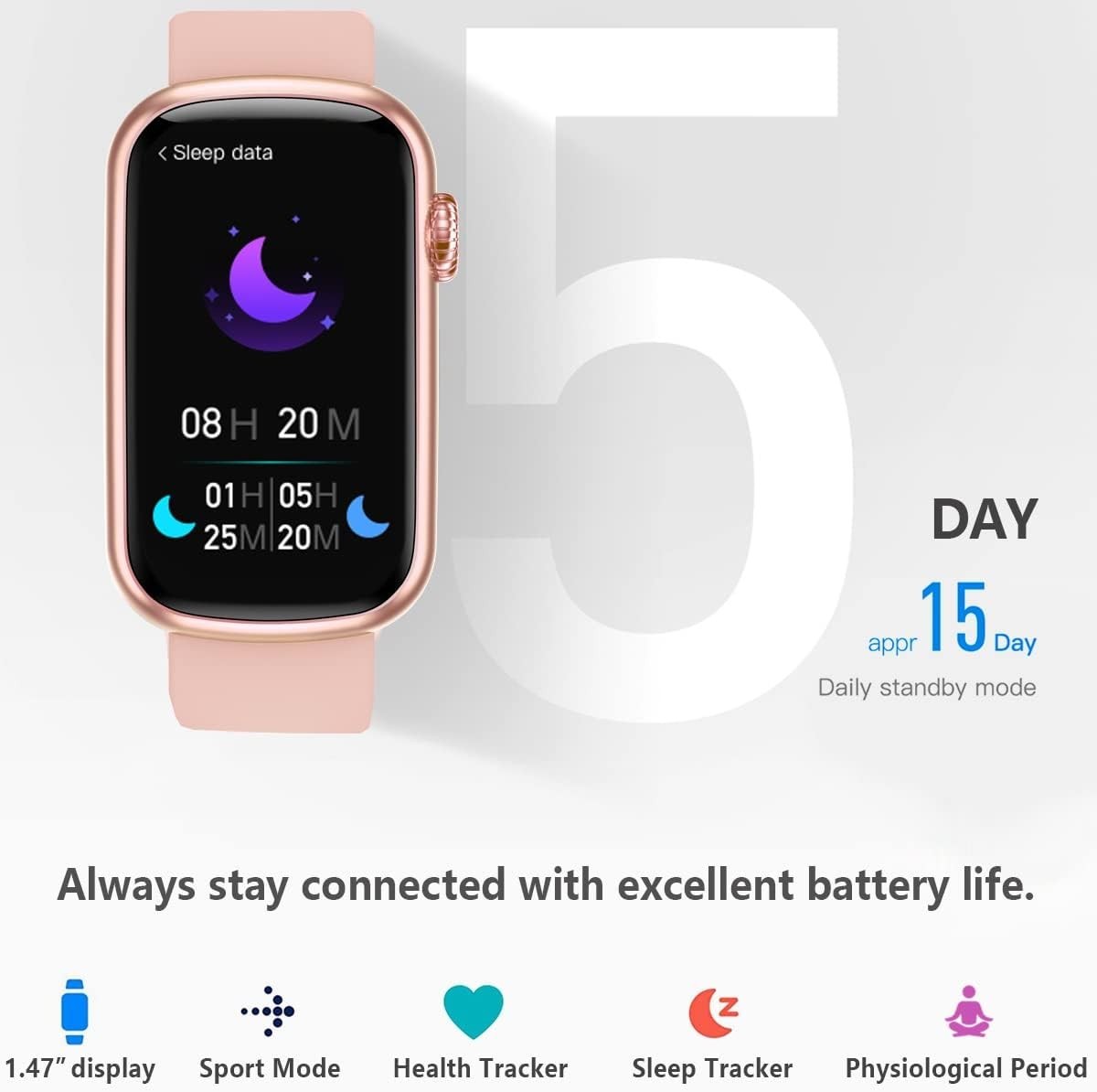 WITHit Smart Watch Pink Fitness Tracker with Blood Oxygen, Blood Pressure, 24/7