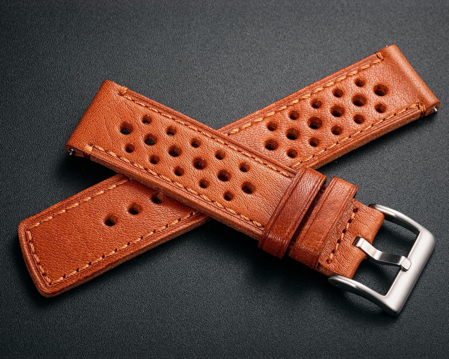 Genuine Perforated Leather Strap Compatible with Vivoactive 3 20mm 22mm