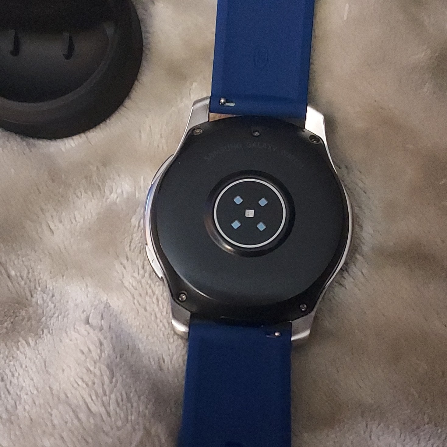 Samsung Galaxy Watch 46mm Silver, Blue Silicone Band, Fitness Tracker