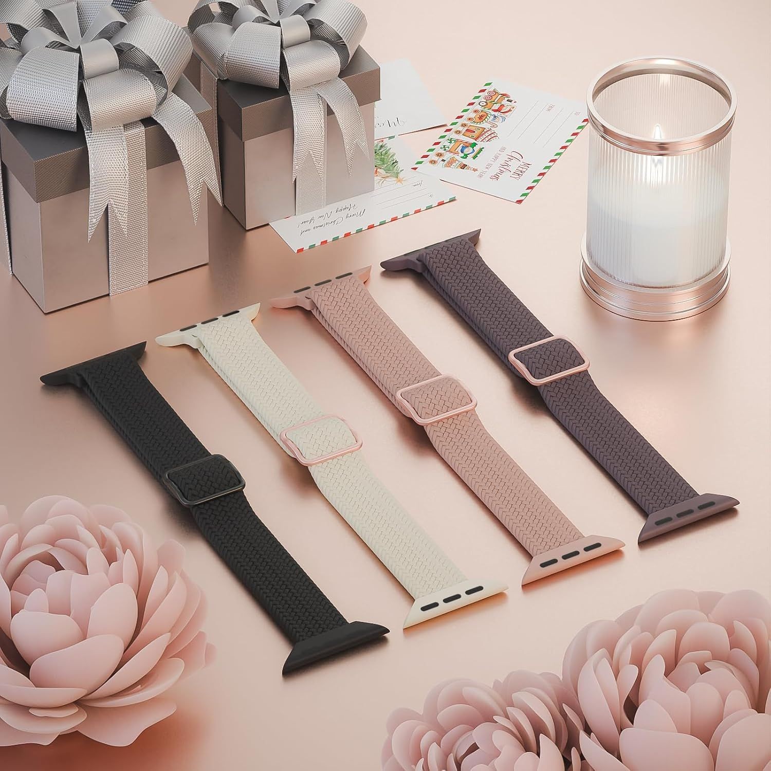 4-Pack Slim Braided Stretchy Bands for Apple Watch 38mm 40mm – Compatible Straps