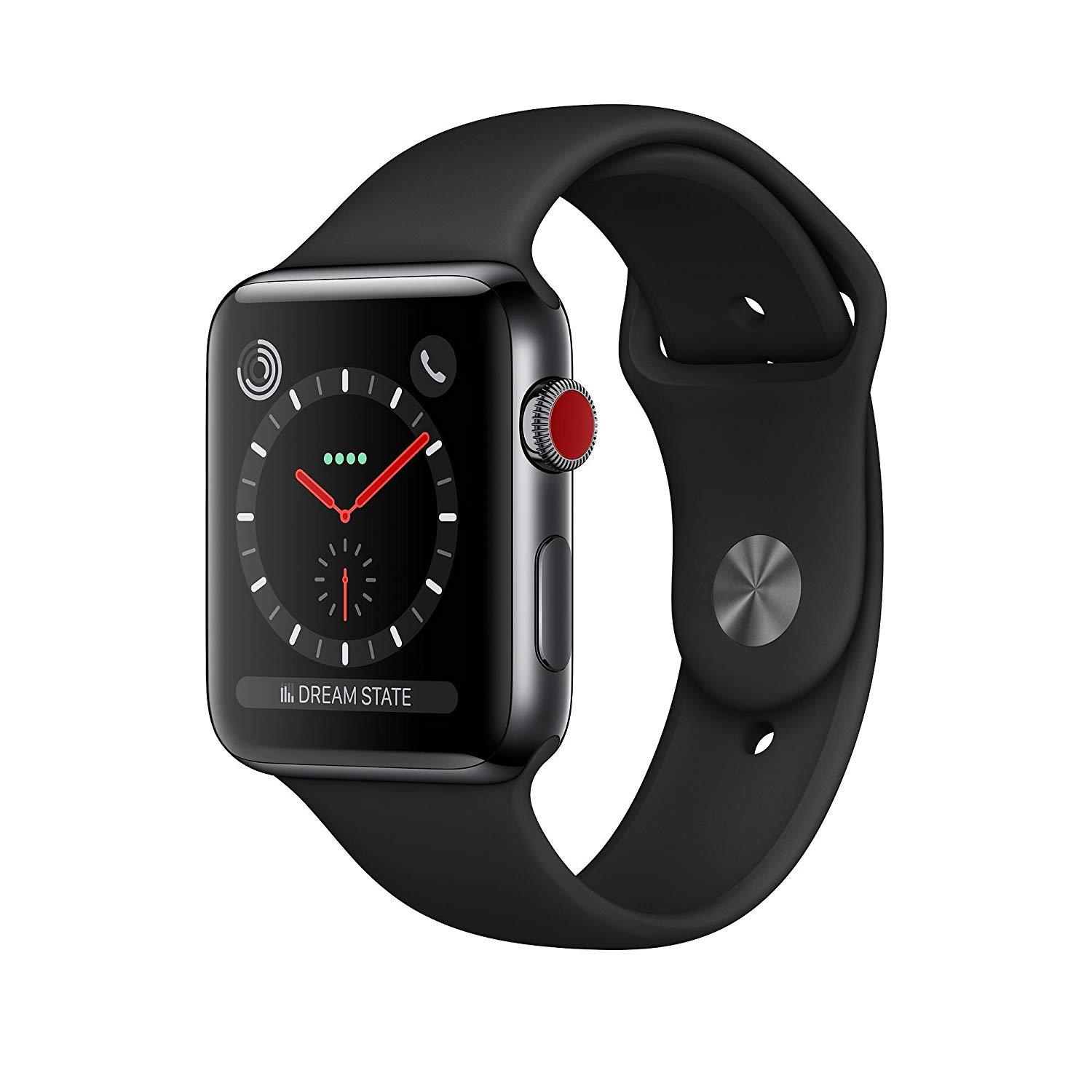 Apple Watch Series 3 38mm Stainless Steel + Black Band GPS + Cellular – Good