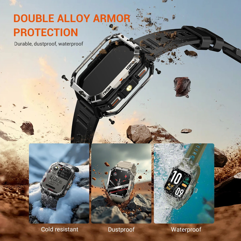 Tactical smart watch Men With Flashlight 900mAh 20 Days Battery Fitness Tracker