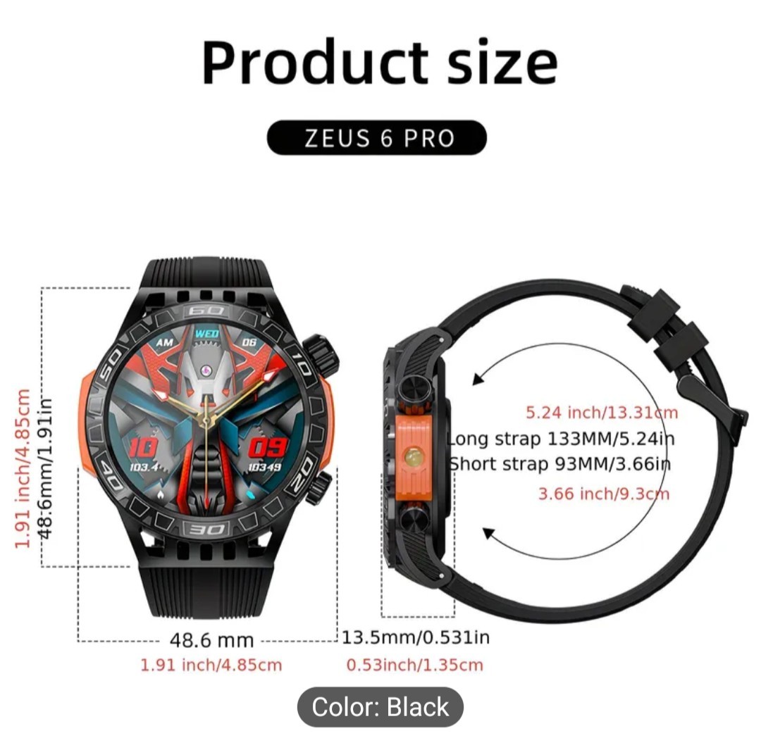 LOKMAT ZEUS 6 PRO Outdoor Smart Watch Black Silicone Band, HD Screen iOS Android