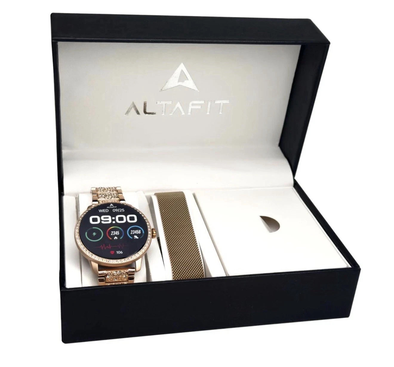 AltaFit AF25 Bluetooth Smartwatch with Extra Milanese Band Rose Gold