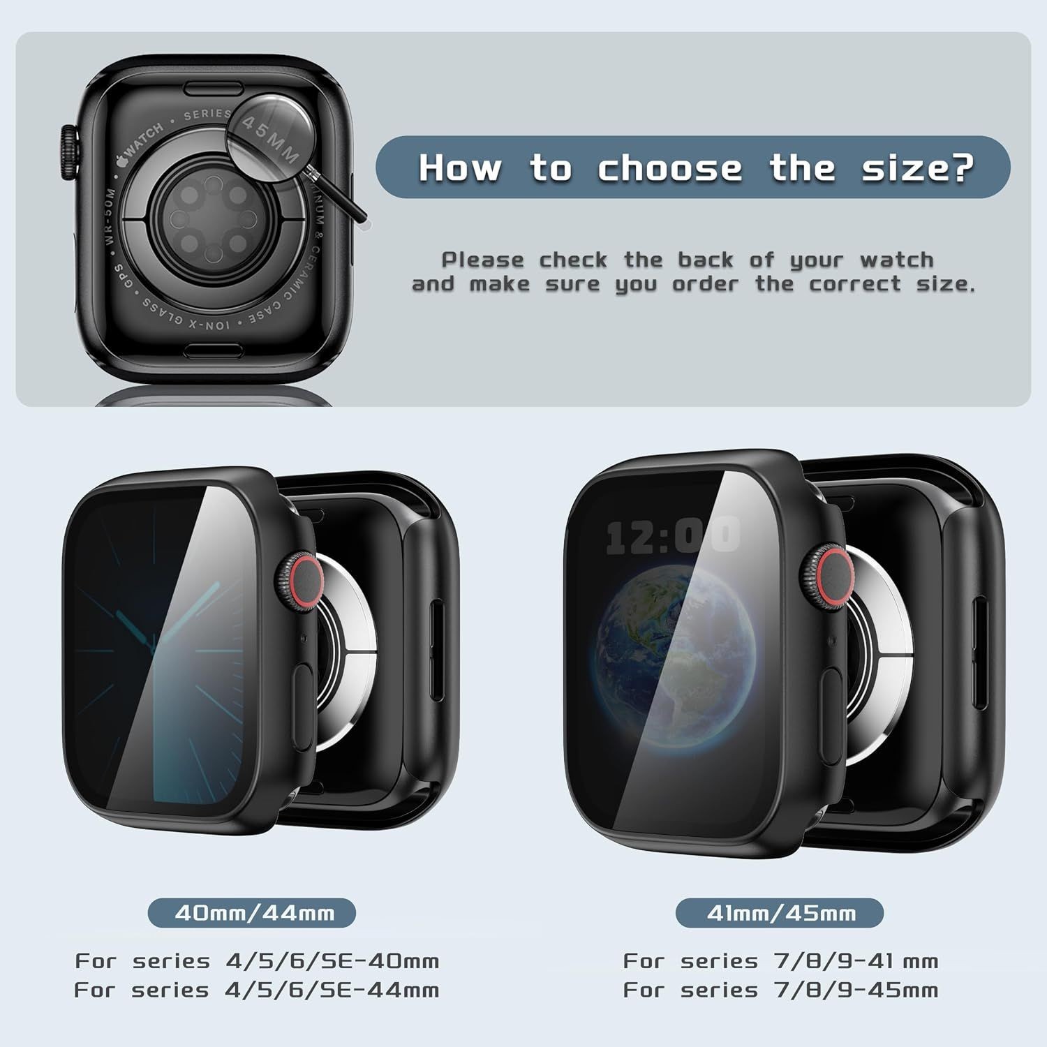 Black Waterproof Privacy Case for Apple Watch Ultra 49mm with Anti-peep Protecto