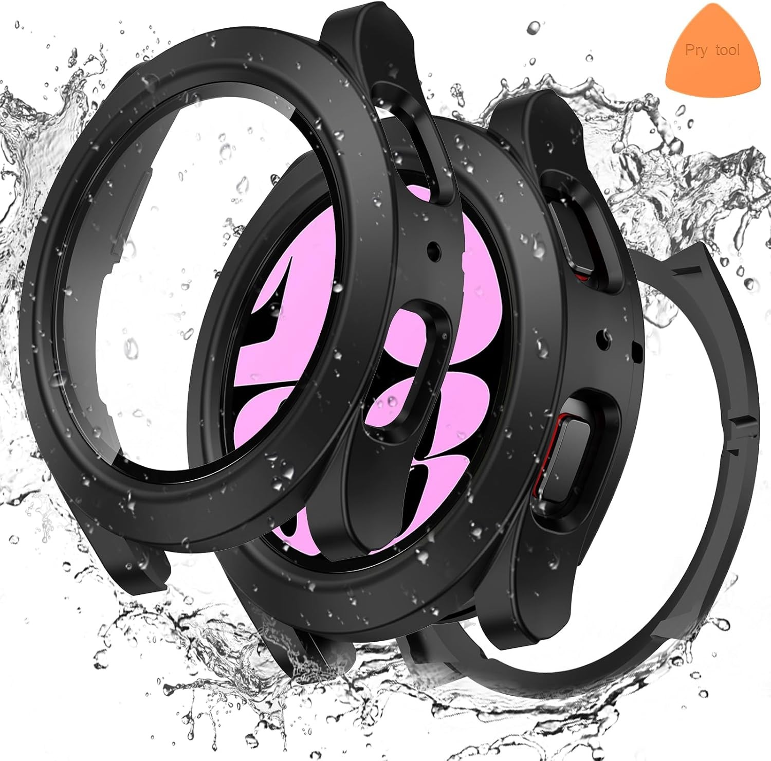 2 in 1 Waterproof Case for Samsung Galaxy Watch 7 6 5 4 44mm 40mm with Tempered
