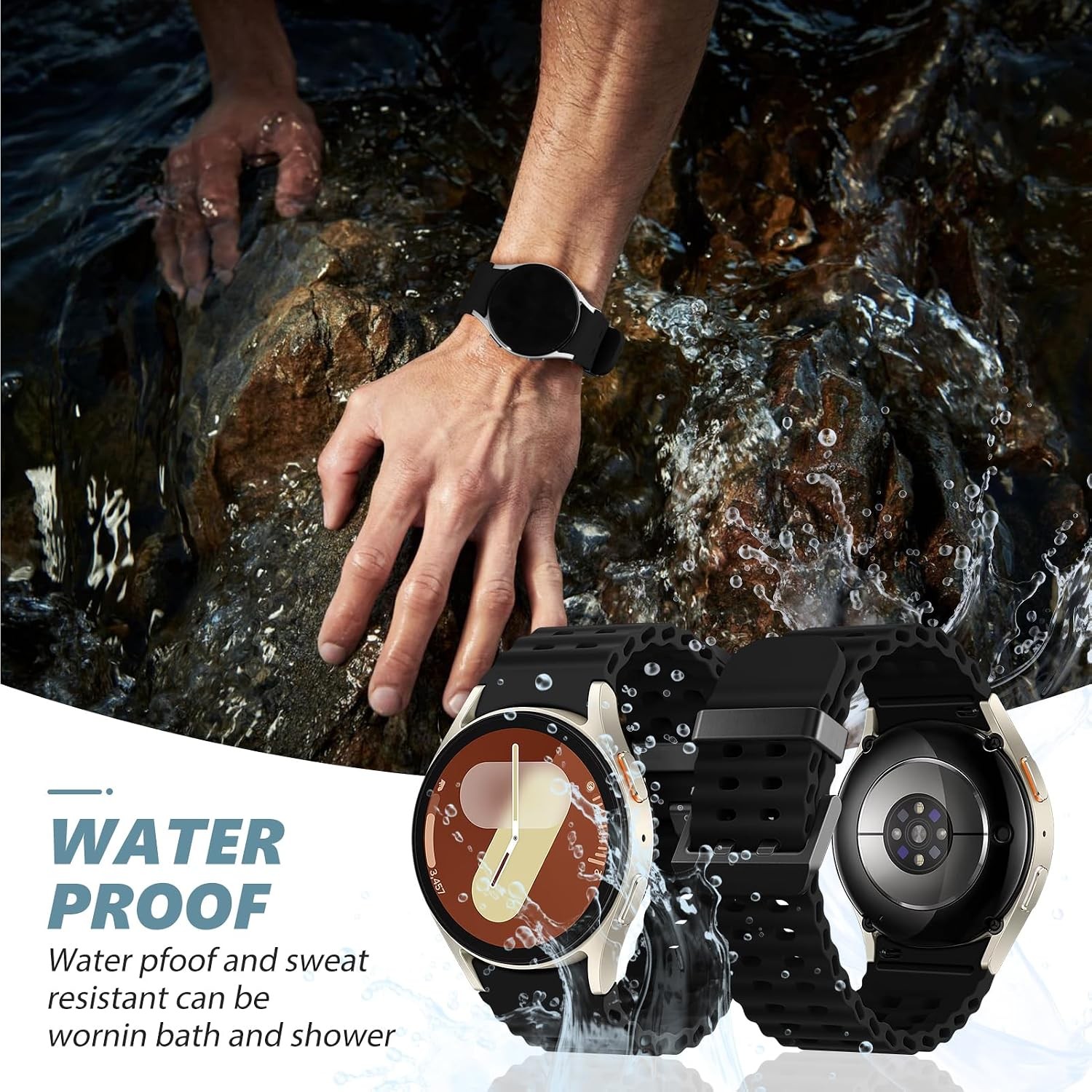 Waterproof Soft Silicone Band for Galaxy Watch 7 40mm 44mm Compatible Strap