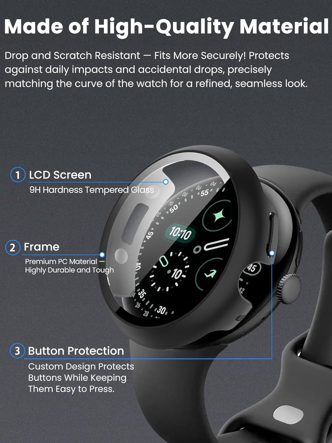 Tempered Glass Screen Protector and Hard PC Case for Google Pixel Watch 4 45mm